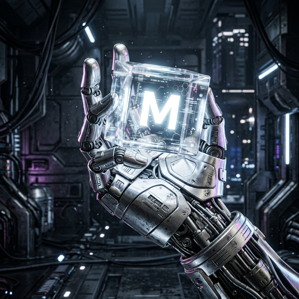 Moorden Robotic Hand holding Glowing M Cube